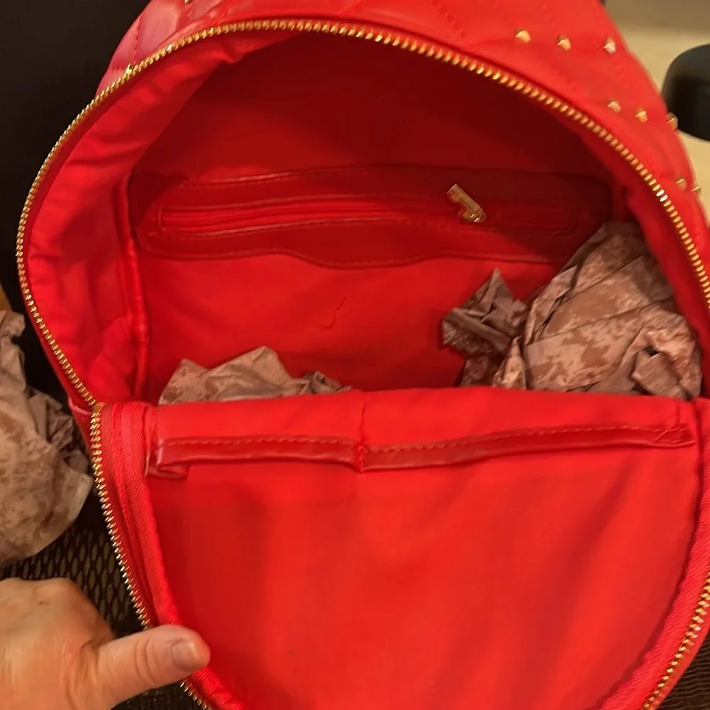 NWT Badgley Mischka Quilted Studded Backpack Purse Red